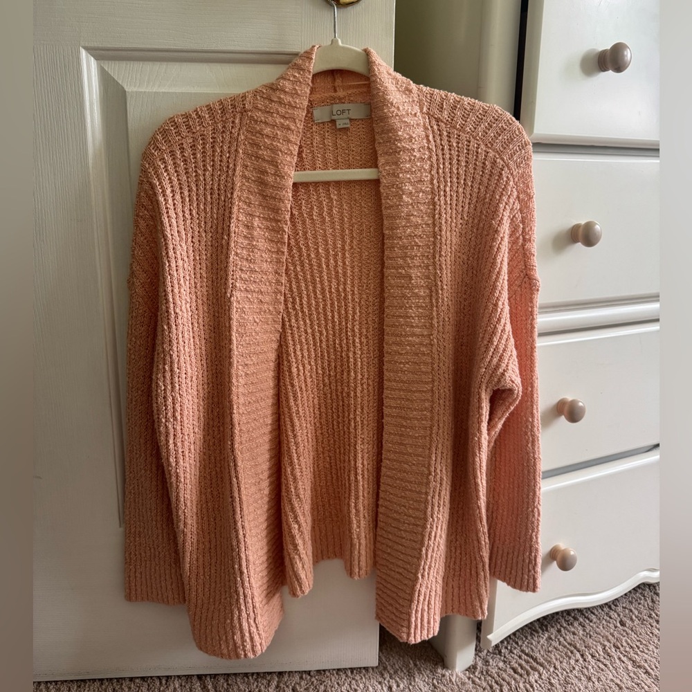 LOFT Peach Open-Front Chunky Knit Cardigan